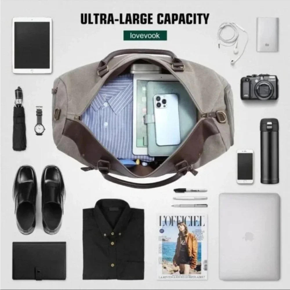 New Duffle Bag with Toiletry Bag Grey